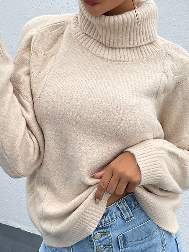 Womens Clothing Sweaters & Cardigans | Womens Pullover Sweater Jumper Knit Classic Style Solid Color High Neck Classical Casual 