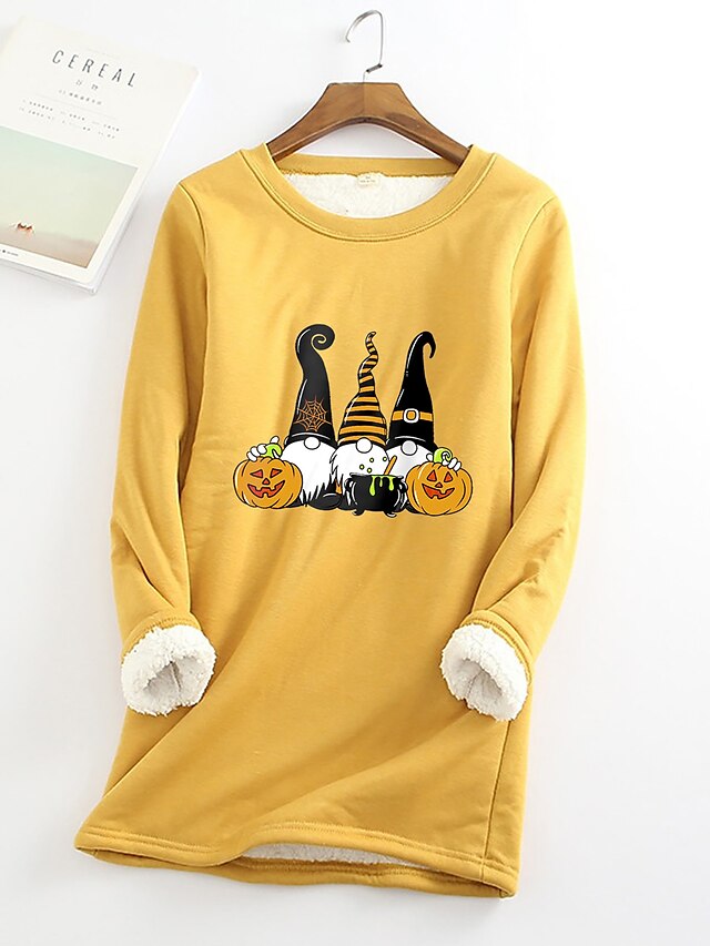 Womens Clothing Plus Size Collection | Womens Plus Size Tops Hoodie Halloween Print Long Sleeve Round Neck Casual Halloween Hall