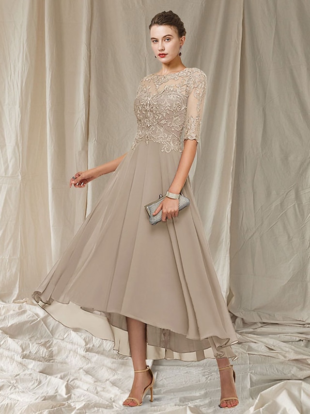 Robe Mère De La Mariée En Mousseline Dentelle – Manches 3/4 – Robe De Soirée Formelle Légère Et élégante – Cérémonie, Bal, événement