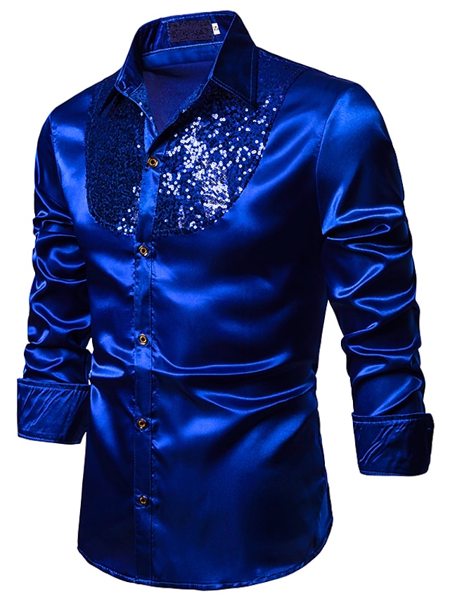 Mens Clothing Mens Shirts | Mens Shirt Solid Colored Collar Classic Collar Performance Club Sequins Long Sleeve Tops Basic Sexy 