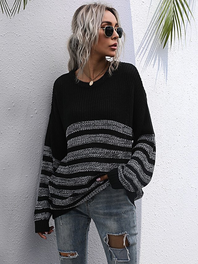 Womens Clothing Sweaters & Cardigans | Womens Pullover Sweater Jumper Knit Knitted Striped Ethnic Style Vintage Style Casual Dai