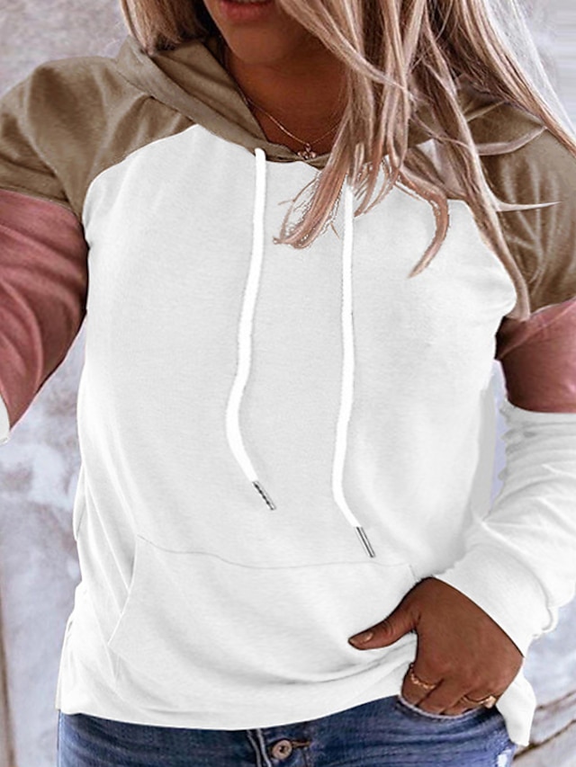 Womens Clothing Plus Size Collection | Womens Plus Size Tops Hoodie Sweatshirt Color Block Pocket Patchwork Long Sleeve V Neck S