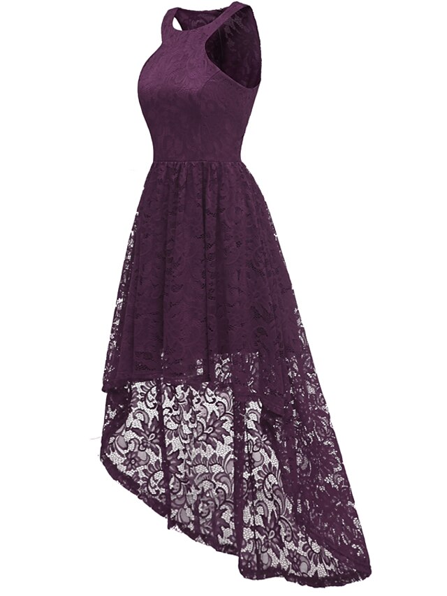 Womens Clothing Womens Dresses | Womens A Line Dress Midi Dress Purple Wine Sleeveless Solid Color Lace Plus High Low Hollow To 