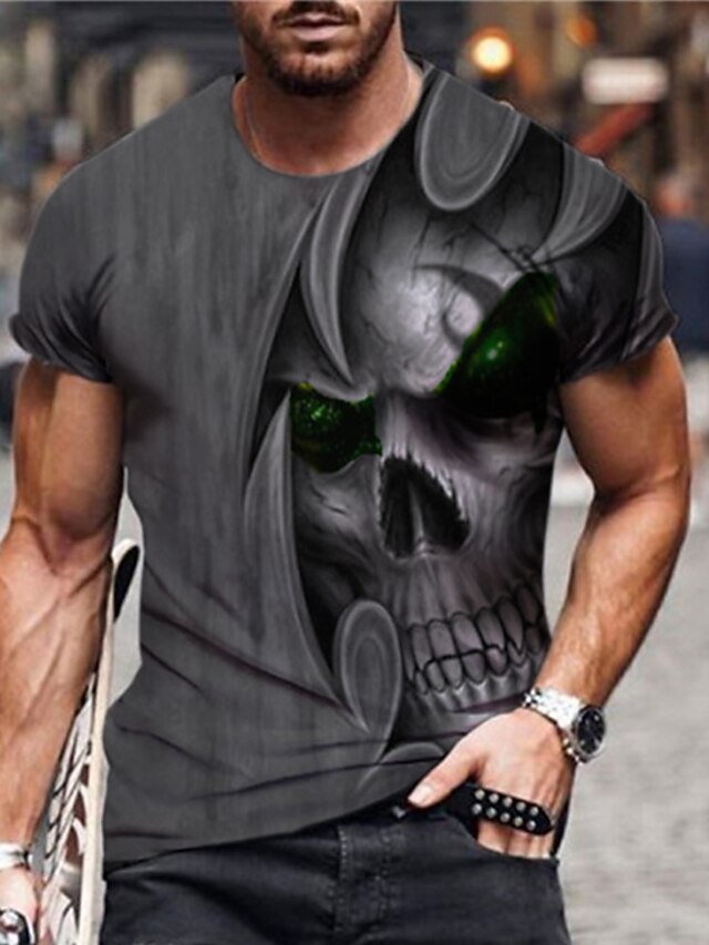  Men's Unisex Shirt T shirt Tee Tee Halloween Shirt Skull Graphic Prints Crew Neck Black / Gray 3D Print Daily Holiday Short Sleeve Print Clothing Apparel Designer Casual Big and Tall