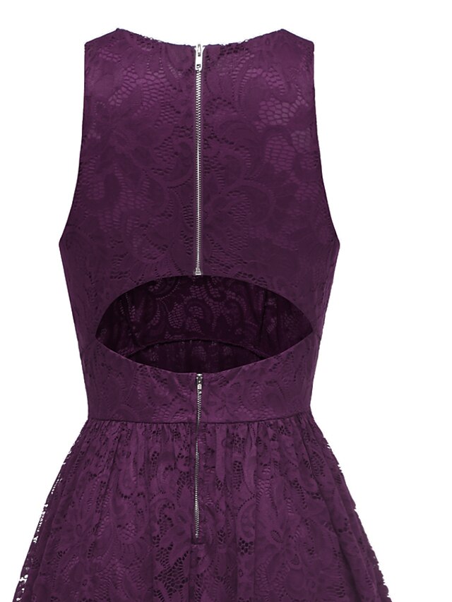 Womens Clothing Womens Dresses | Womens A Line Dress Midi Dress Purple Wine Sleeveless Solid Color Lace Plus High Low Hollow To 