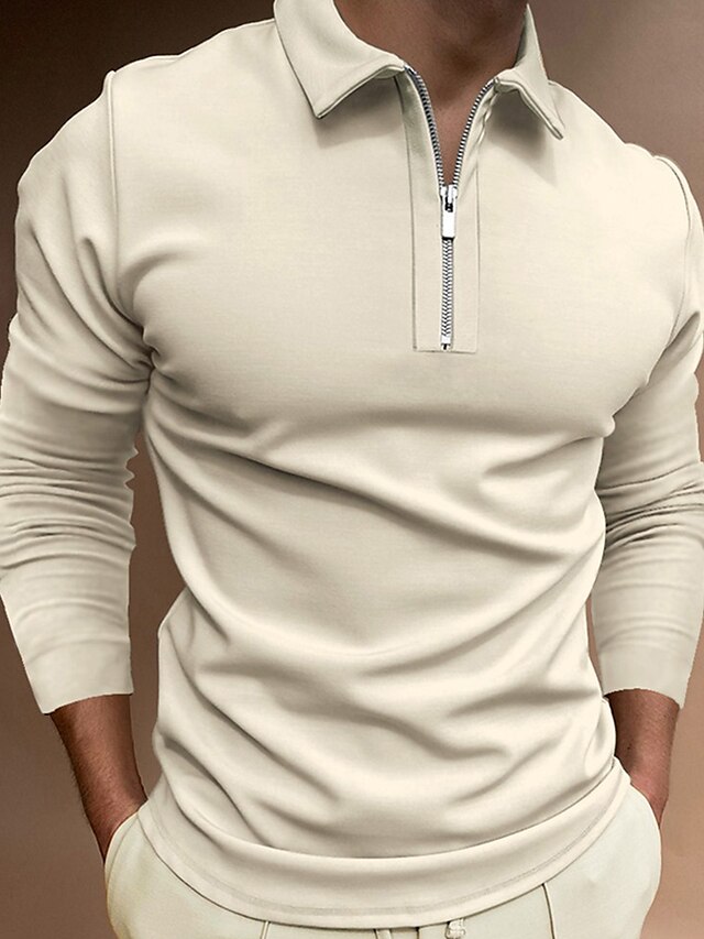  Men's Collar Polo Shirt Golf Shirt Basic Fashion Simple Winter Long Sleeve Brown Beige Color Block Striped Lattice Turndown Casual Daily Patchwork Zipper Clothing Clothes Basic Fashion Simple