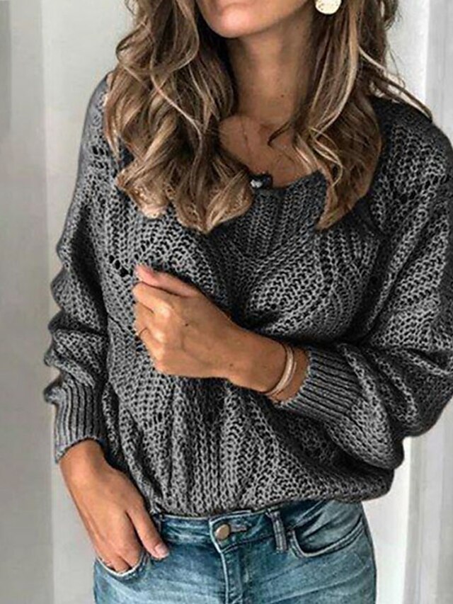 Womens Clothing Sweaters & Cardigans | Womens Pullover Sweater Jumper cable crochet Knit Knitted Solid Color V Neck Stylish Casu