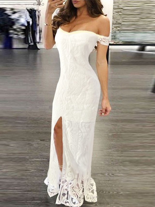  naisten juhlamekko häävierasmekko bodycon valkoinen mekko maxi pitkä mekko valkoinen hihaton paisley halkaistu kevät kesä olkapäältä hot spring mekko slim 2023 s m l xl