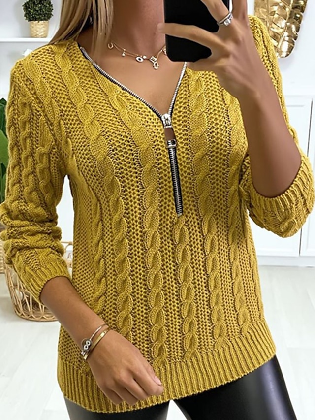 Womens Clothing Sweaters & Cardigans | Womens Pullover Sweater Jumper Knit Knitted Solid Color Stand Collar Stylish Casual Home 