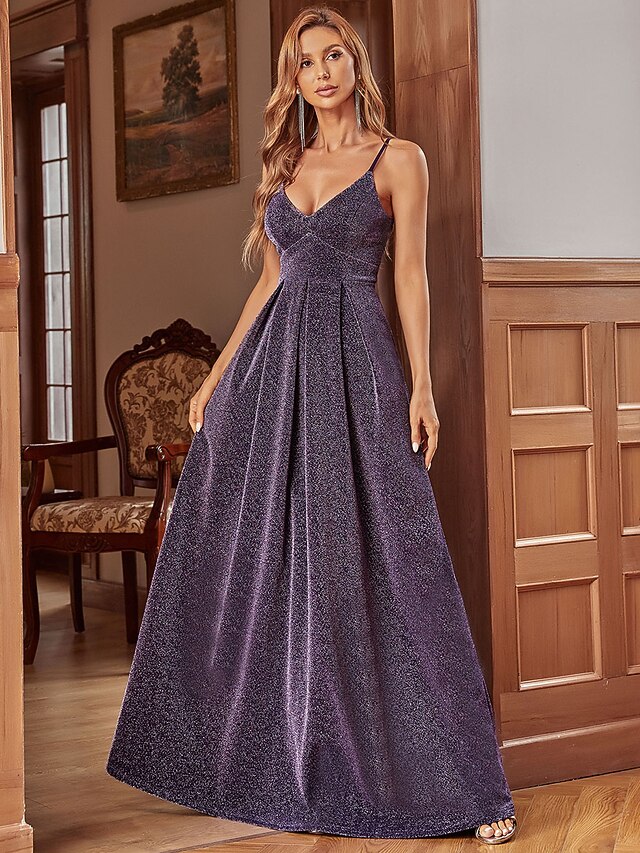 Corte A Lentejuelas Sensual Fiesta de baile Noche formal Vestido Escote en  Pico Sin Mangas Hasta el Suelo Italia Satén con Plisado 2021 8832618 2021 –  $54.99