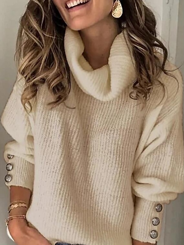 Womens Clothing Sweaters & Cardigans | Womens Sweater Pullover Knitted Button Solid Color Stylish Basic Casual Long Sleeve Regul