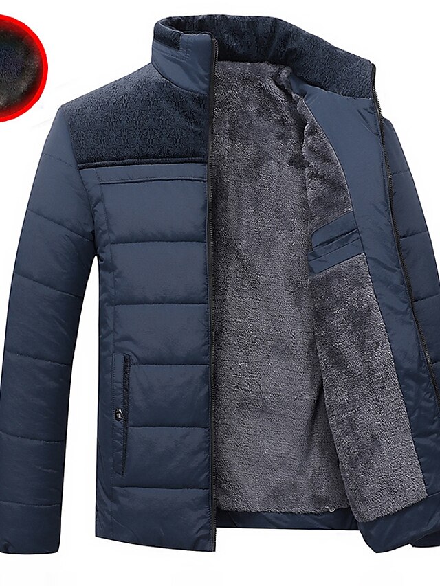 Mens Clothing Mens Outerwear | Mens Parka Jacket Street Daily Going out Winter Regular Coat Zipper Stand Collar Regular Fit Warm