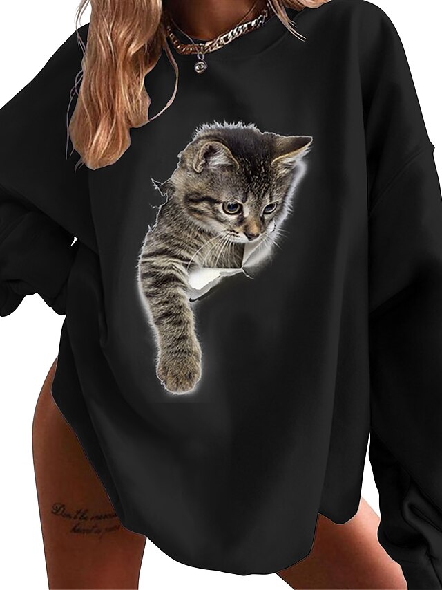 Mujer Sudadera Pull-over Gato 3D Animal 3D Estampado Diario Deportes  Estampado en caliente Algodón Ropa de calle De Gran Tamaño Sudaderas con  capucha Sudaderas Corte Ancho Negro Gris 8848129 2022 – $30.23