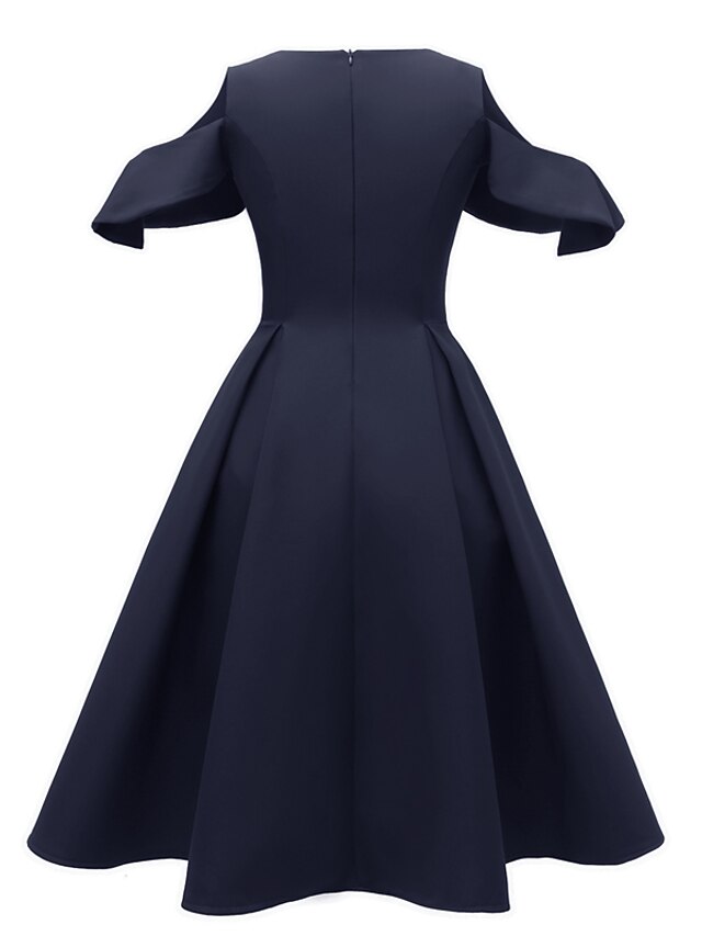 Womens Clothing Womens Dresses | Womens A Line Dress Knee Length Dress Wine Navy Blue Half Sleeve Solid Color Ruched Ruffle Fall