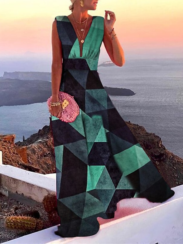  robe décontractée femme robe swing robe longue robe maxi bleu vert clair fuchsia sans manches imprimé floral printemps été col en v 2023 s m l xl xxl