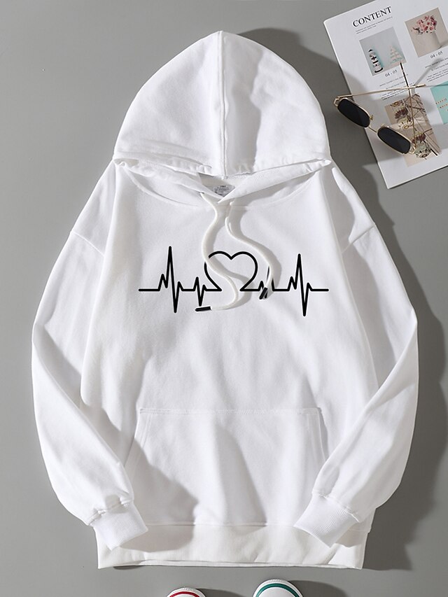  Women's Hoodie Pullover Basic Casual White Black Blue Graphic Daily Hooded Cotton S M L XL XXL