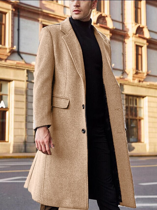 Men's Winter Coat Overcoat Long Trench Coat Business Casual Fall Winter Polyester Thermal Warm