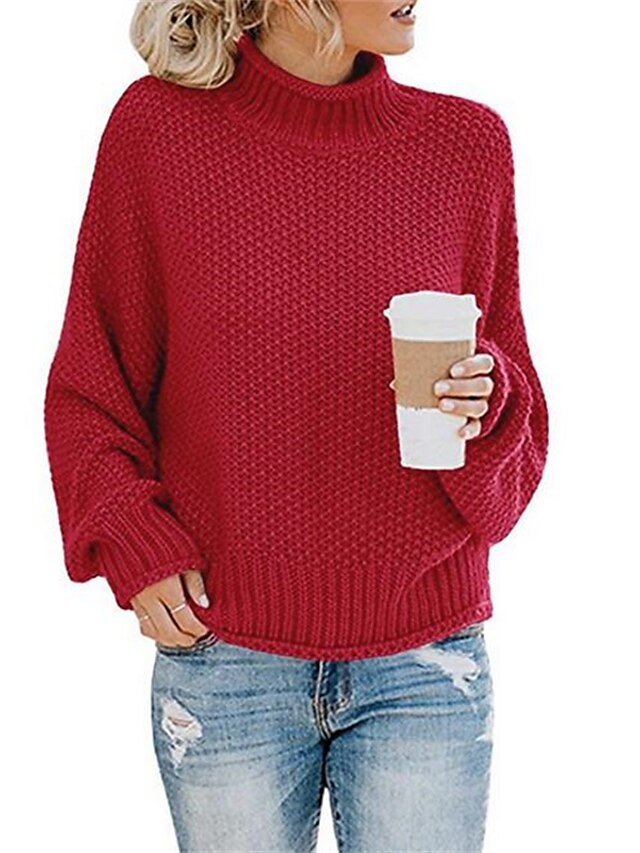 Womens Clothing Sweaters & Cardigans | Womens Sweater Pullover Jumper Knitted Solid Color Basic Casual Chunky Long Sleeve Loose 