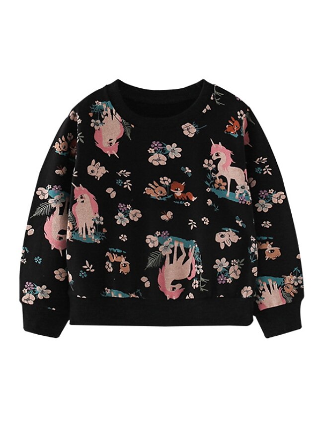 Baby & Kids Girls Clothing | Kids Girls Sweatshirt Long Sleeve Black Floral Cartoon Unicorn Cotton Daily Outdoor Active Basic 2-