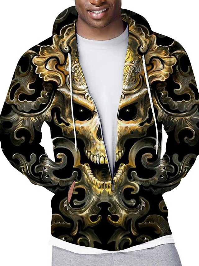 Mens Clothing Mens Hoodies & Sweatshirts | Mens Zip Up Hoodie Sweatshirt Full Zip Hoodie Graphic Skull Zipper Pocket Hooded Spor