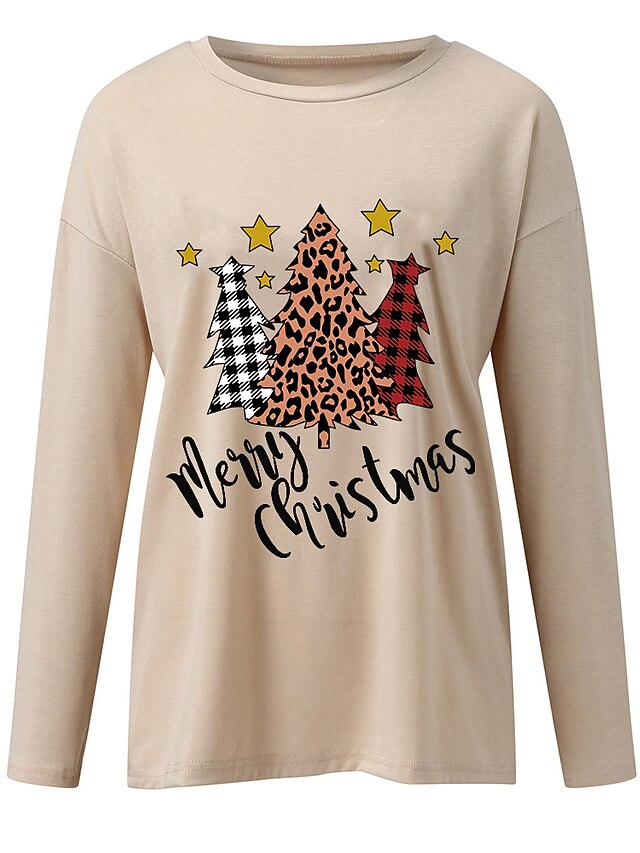 Womens Clothing Plus Size Collection | Womens Plus Size Tops Hoodie Pullover Hoodie Sweatshirt Tree Santa Claus Print Long Sleev