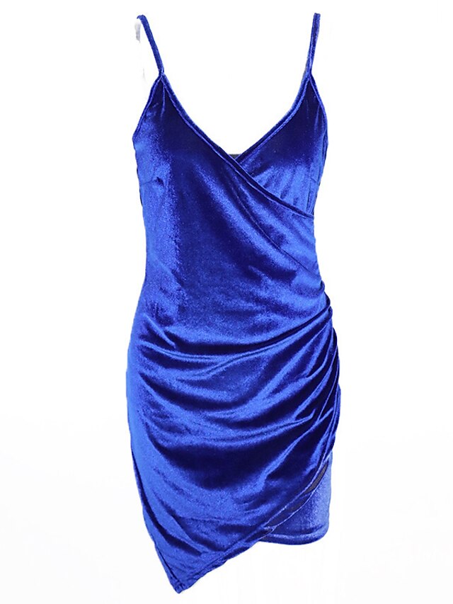 Womens Clothing Womens Dresses | Womens Sheath Dress Short Mini Dress Royal Blue Sleeveless Solid Color Ruched Fall Summer V Nec