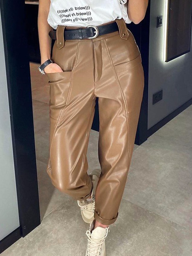 Womens Clothing Womens Bottoms | Womens Fashion Chinos Side Pockets Full Length Pants Office / Career Casual Micro-elastic Plain