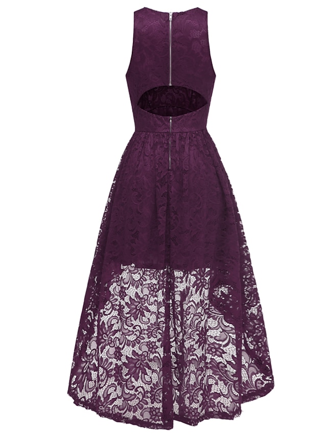 Womens Clothing Womens Dresses | Womens A Line Dress Midi Dress Purple Wine Sleeveless Solid Color Lace Plus High Low Hollow To 