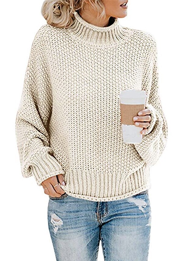 Womens Clothing Sweaters & Cardigans | Womens Sweater Pullover Jumper Knitted Solid Color Basic Casual Chunky Long Sleeve Loose 