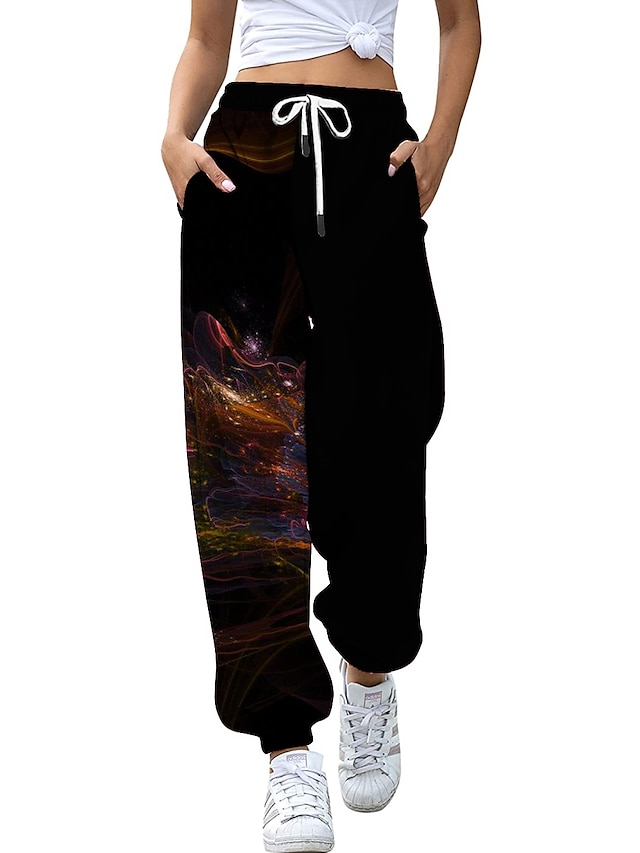 Womens Clothing Womens Bottoms | Womens Fashion Athleisure Pants Sweatpants Drawstring Print Full Length Pants Casual Daily Micr