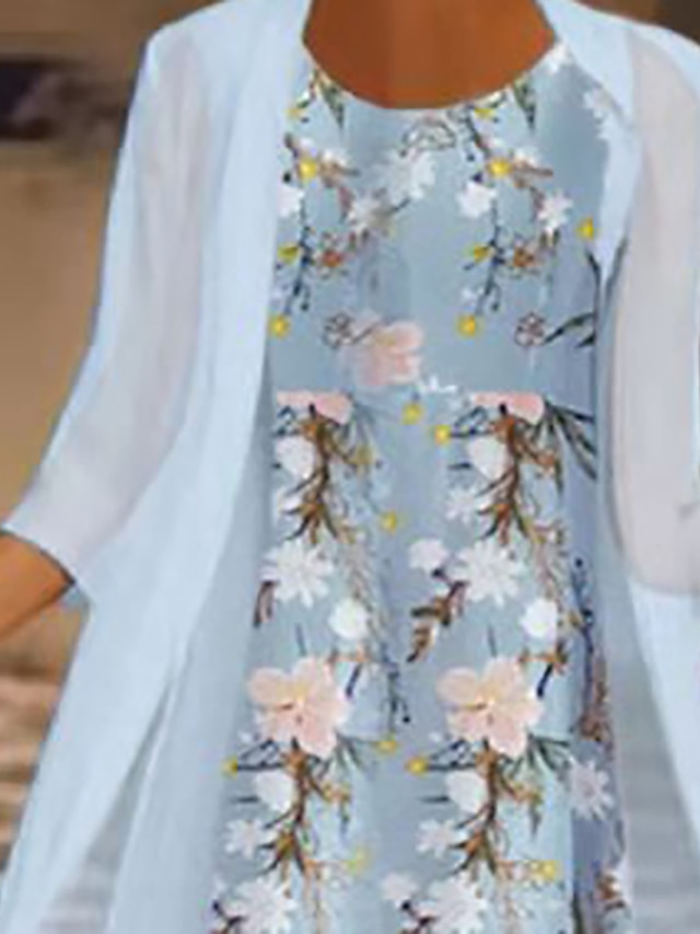 Women‘s Dress Set Two Piece Dress Midi Dress Light Green Light Blue 3/4