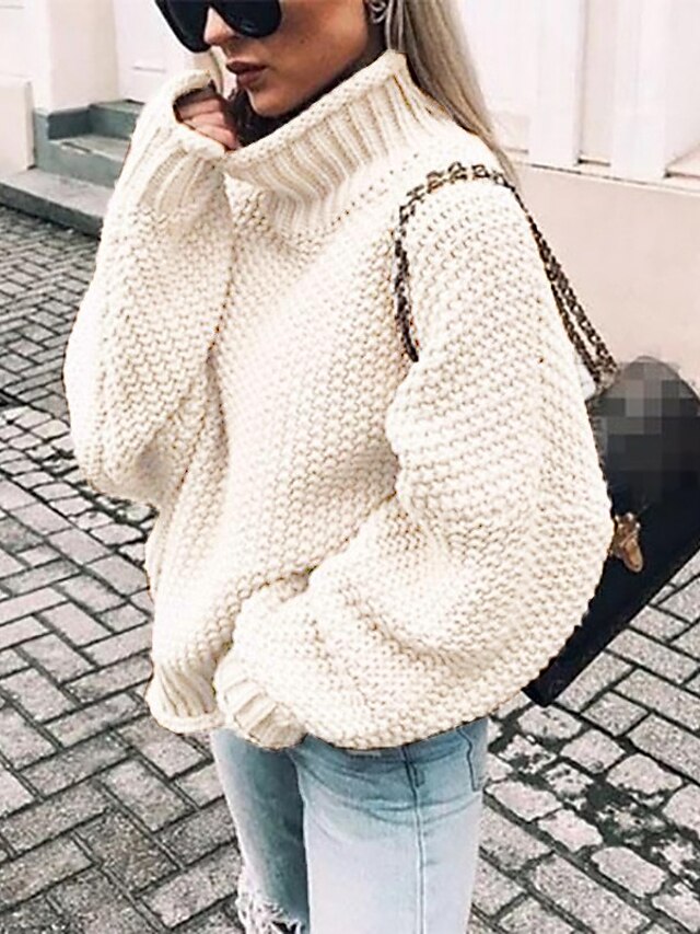 Womens Clothing Sweaters & Cardigans | Womens Sweater Pullover Jumper Knitted Solid Color Basic Casual Chunky Long Sleeve Loose 