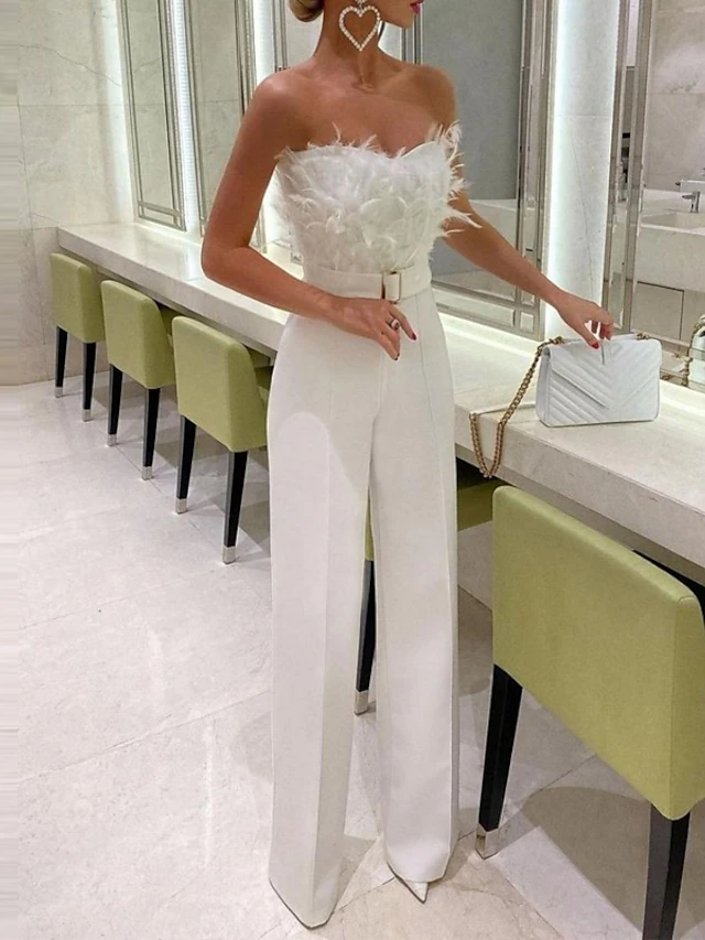 White Jumpsuit for Women Sexy Party Elegant Evening Party High Waist ...