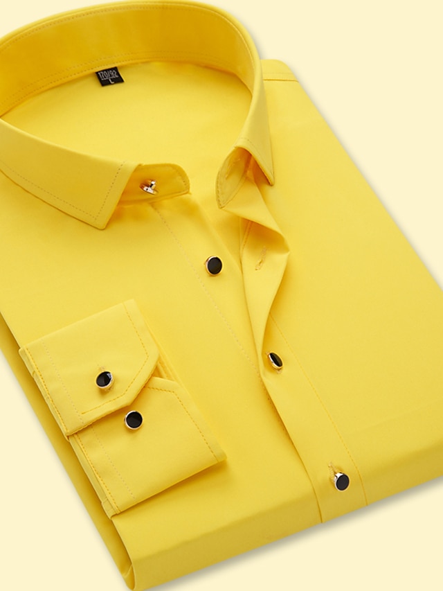  Pánské Košile k obleku Košile na knoflíky Košile s límečkem Bledě růžová Bílá Žlutá Dlouhý rukáv Bez vzoru Hranatý Celý rok Svatební Práce Oblečení Tisk