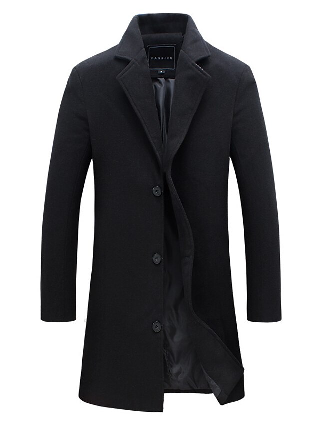  Men's Winter Coat Overcoat Trench Coat Long Work Causal Black khaki Dark Gray