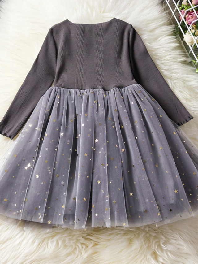  Girls' Tulle Dress Short Sleeve Long Sleeve Floral 3D Printed Graphic Dresses Cute Princess Knee-length Polyester Dress Fall Kids Daily Regular Fit Sequins Mesh