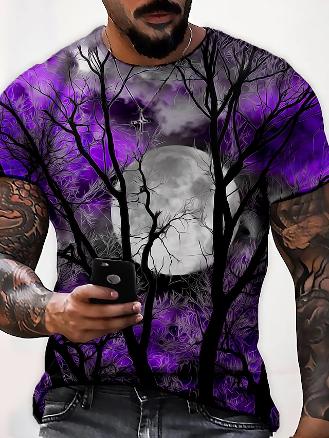 Trees Casual Mens 3D Shirt For Halloween | Purple Summer Cotton | Men'S ...