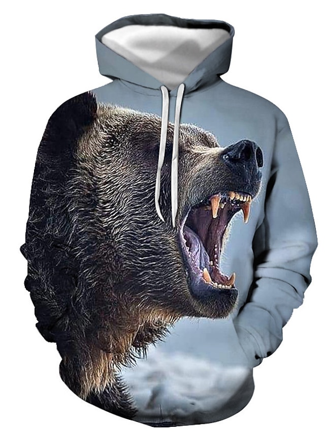 Mens Clothing Mens Hoodies & Sweatshirts | Mens Pullover Hoodie Sweatshirt Graphic Bear Print Hooded Casual Daily 3D Print Casua