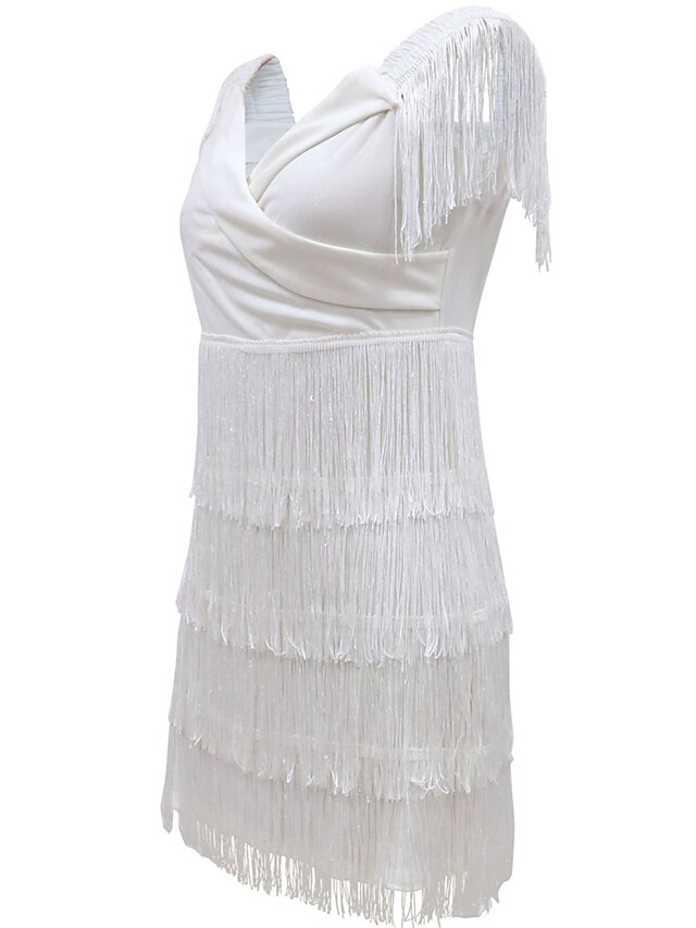 Womens Clothing Womens Dresses | Womens A Line Dress Short Mini Dress White Black Sleeveless Solid Color Tassel Fringe Fall Spri