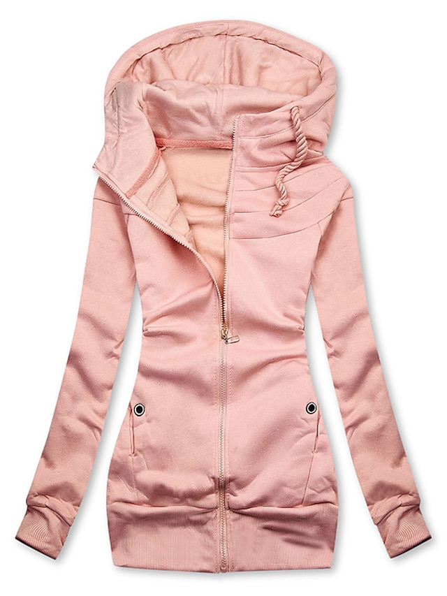  Women's Coat Hoodie Jacket Warm Daily Zipper Hoodie Casual Solid Color Regular Fit Outerwear Long Sleeve Winter Fall Pink Navy Blue Gray S M L XL XXL XXXL