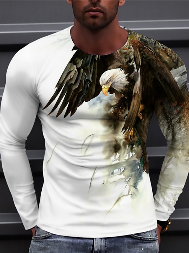 Men's Unisex Tee T shirt Tee Shirt Graphic Prints Eagle 3D Print Crew Neck Daily Holiday Long Sleeve Print Tops Casual Designer Big and Tall White Blue Purple