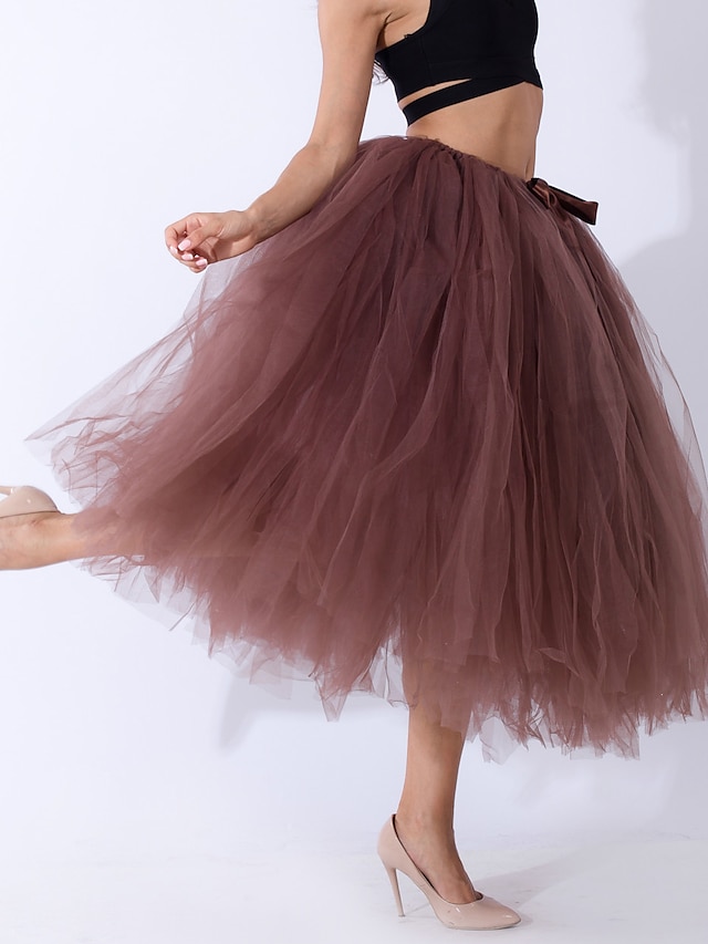  Women's Skirt Midi Pink Dusty Rose Blue Purple Skirts Summer Layered Tulle Lined Basic Performance Christmas One-Size