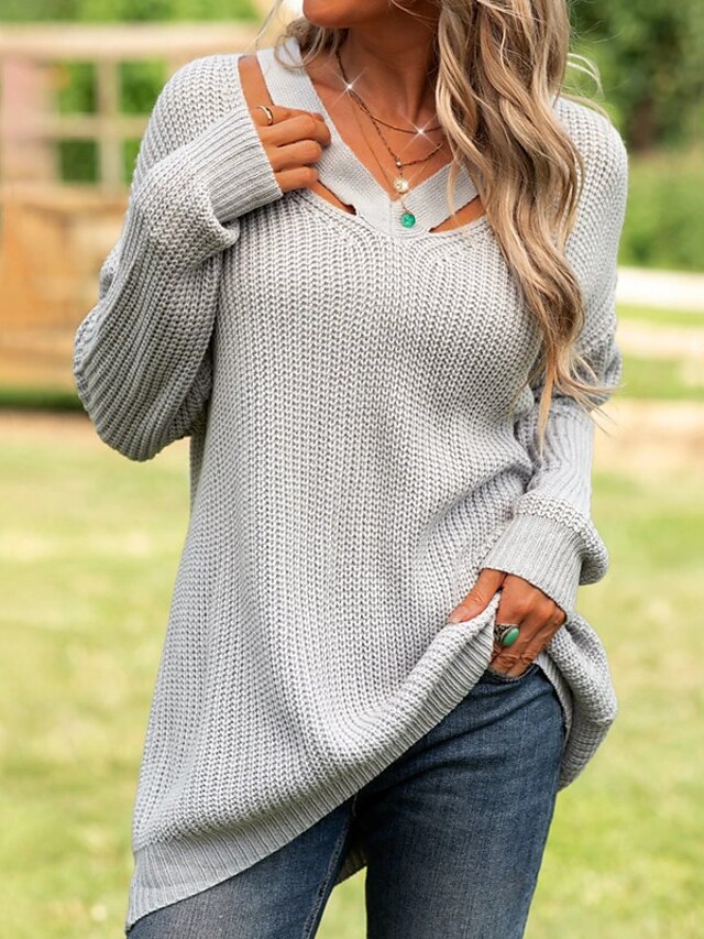 Womens Clothing Sweaters & Cardigans | Womens Pullover Sweater Jumper Knit Knitted Solid Color V Neck Basic Daily Festival Fall 