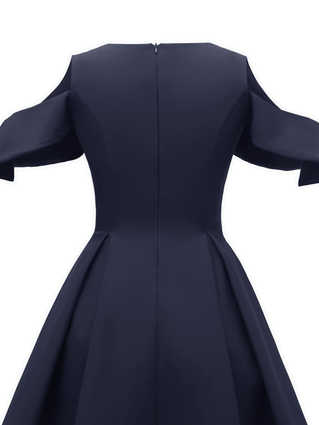 Womens Clothing Womens Dresses | Womens A Line Dress Knee Length Dress Wine Navy Blue Half Sleeve Solid Color Ruched Ruffle Fall