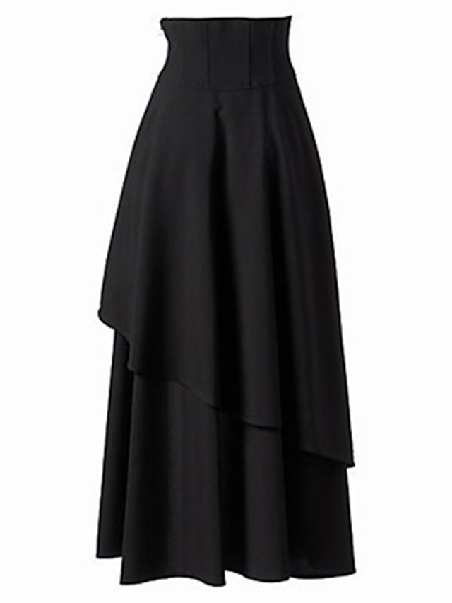 Womens Clothing Womens Bottoms | Womens Streetwear Punk & Gothic Swing Maxi Skirts Party Weekend Solid Colored Layered Black S M