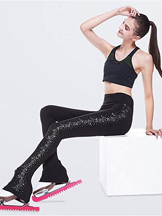Women's Figure Skating Practice Pants With Rhinestones - 88% Supplex, 12% Lycra, 4-Way Stretch (Size Adult Small) - View #3