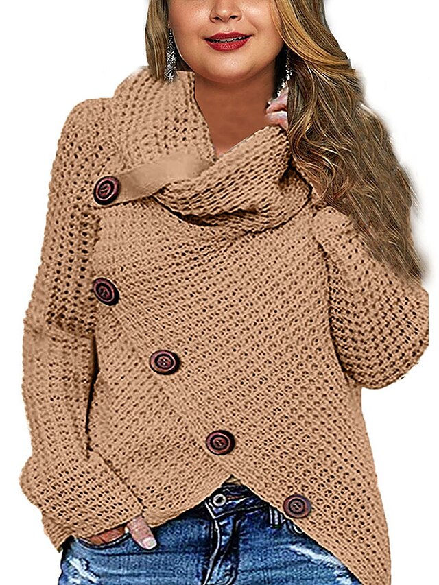 Womens Clothing Plus Size Collection | Womens Plus Size Tops Blouse Shirt Plain Button Long Sleeve Cowl Neck Basic Daily Weekend