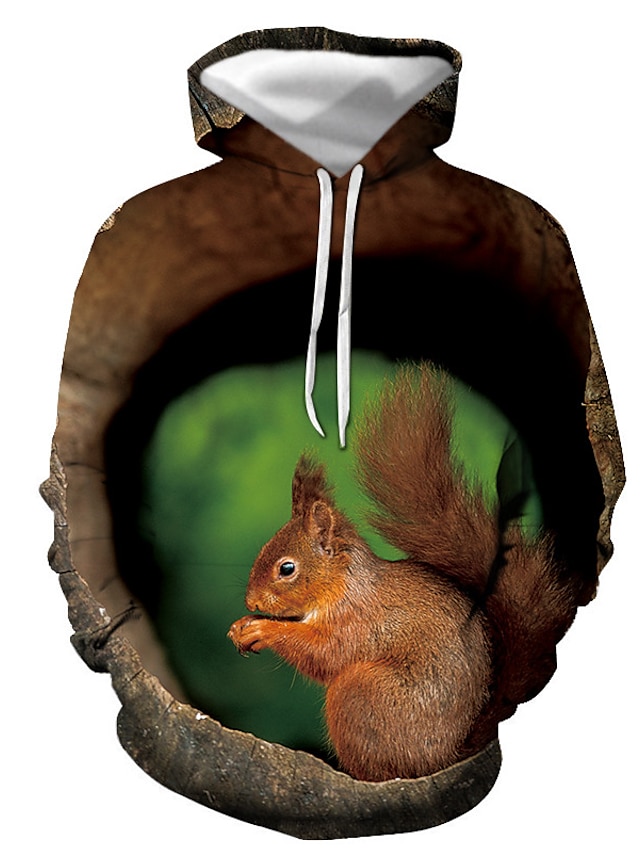 Mens Clothing Mens Hoodies & Sweatshirts | Mens Pullover Hoodie Sweatshirt Graphic Squirrel Print Hooded Casual Daily 3D Print C