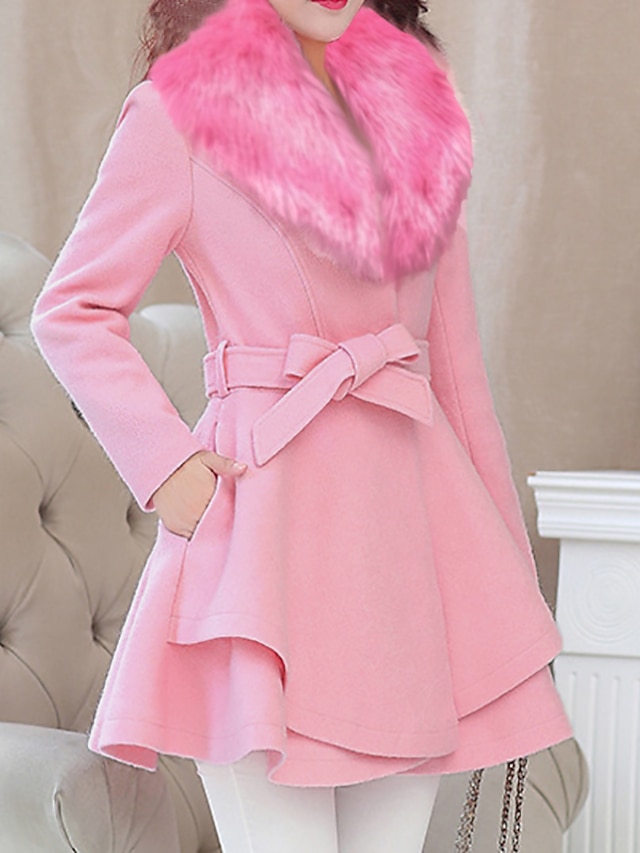  Women's Coat Quilted Fur Trim Casual Casual Daily Valentine's Day Coat Long Polyester Black Pink Red Single Breasted Fall Winter V Neck Regular Fit M L XL XXL 3XL / Windproof / Warm / Solid Color