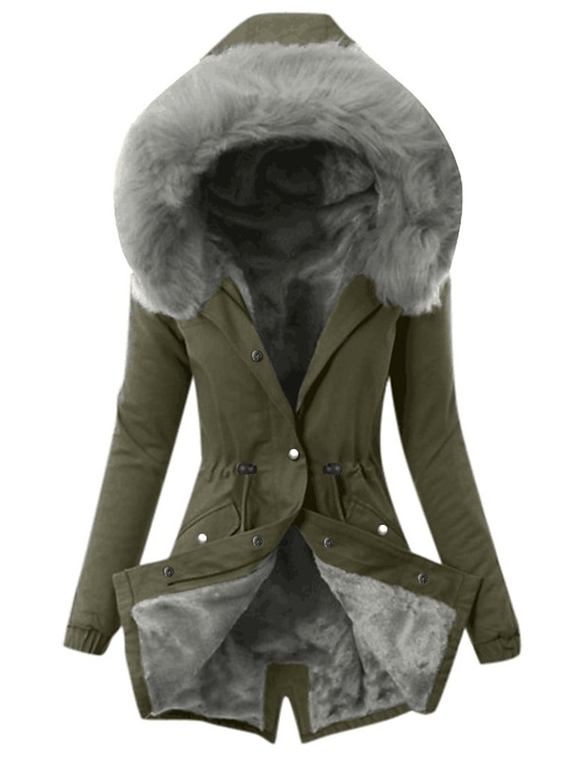  Women's Winter Coat Fleece Lined Puffer Jacket Drawstring Hooded Parka Thermal Warm Heated Jacket with Poackets Fall Long Coat Windproof